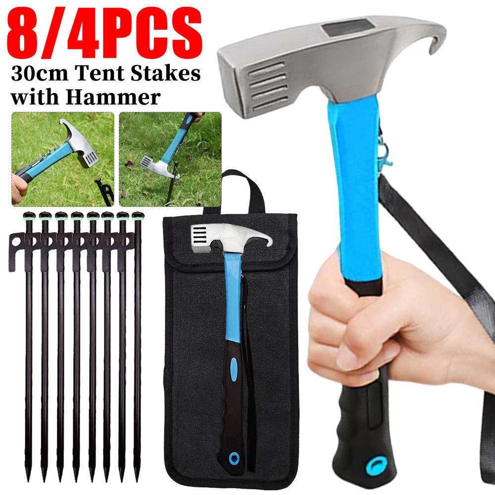 Outdoor Power Stake - 8/4PCS Camping Tent Stakes and Hammer