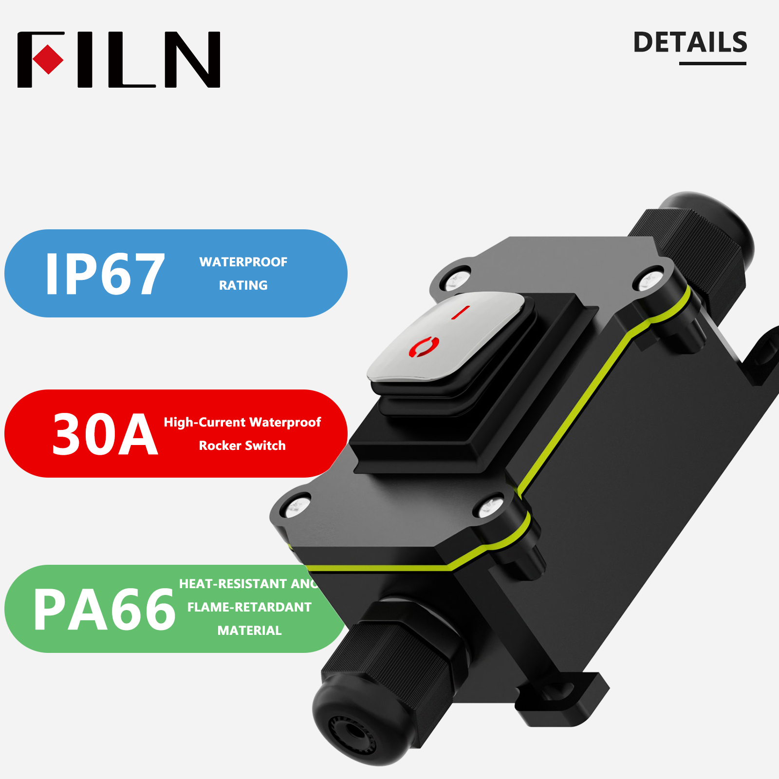 Outdoor Power Box Cover - FILN 30A Waterproof Rocker Switch with